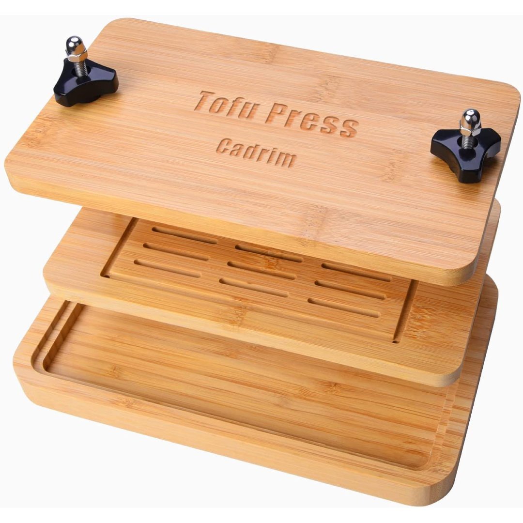 Cadrim Bamboo Tofu Press with Tofu Strainer and Drip Tray